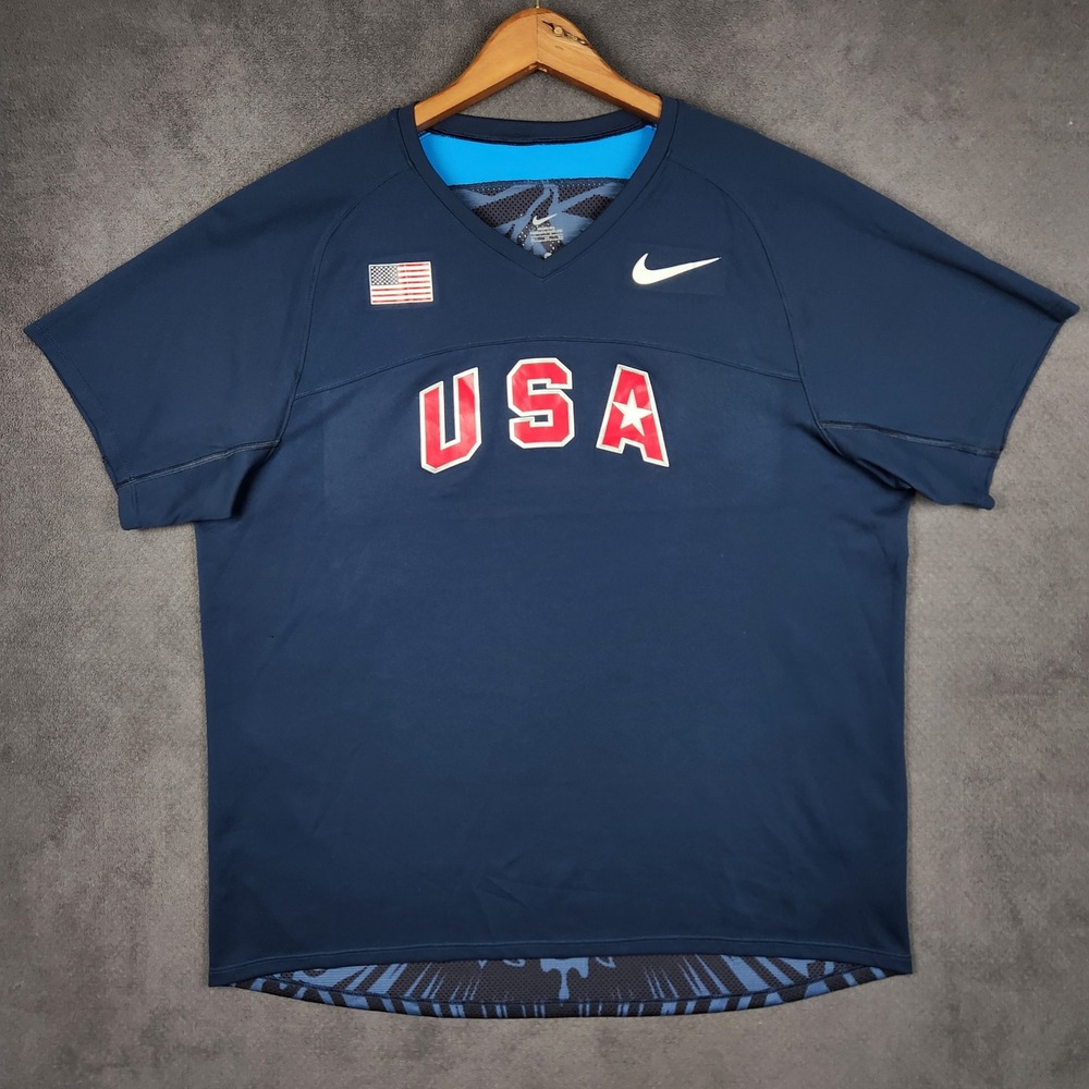 Nike Team USA Performance Jersey Mens XL Navy Blue Graphic Back Short Sleeve Tee